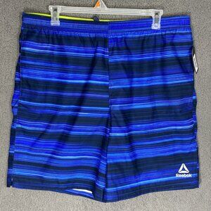 New Reebok Men’s‎ Sz XXL Swim Trunks CollegiateNavy Print Bathing Suit Shorts